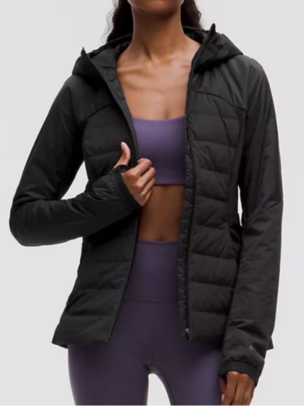 lululemon athletica Black Quilted Hooded Puffer Jacket